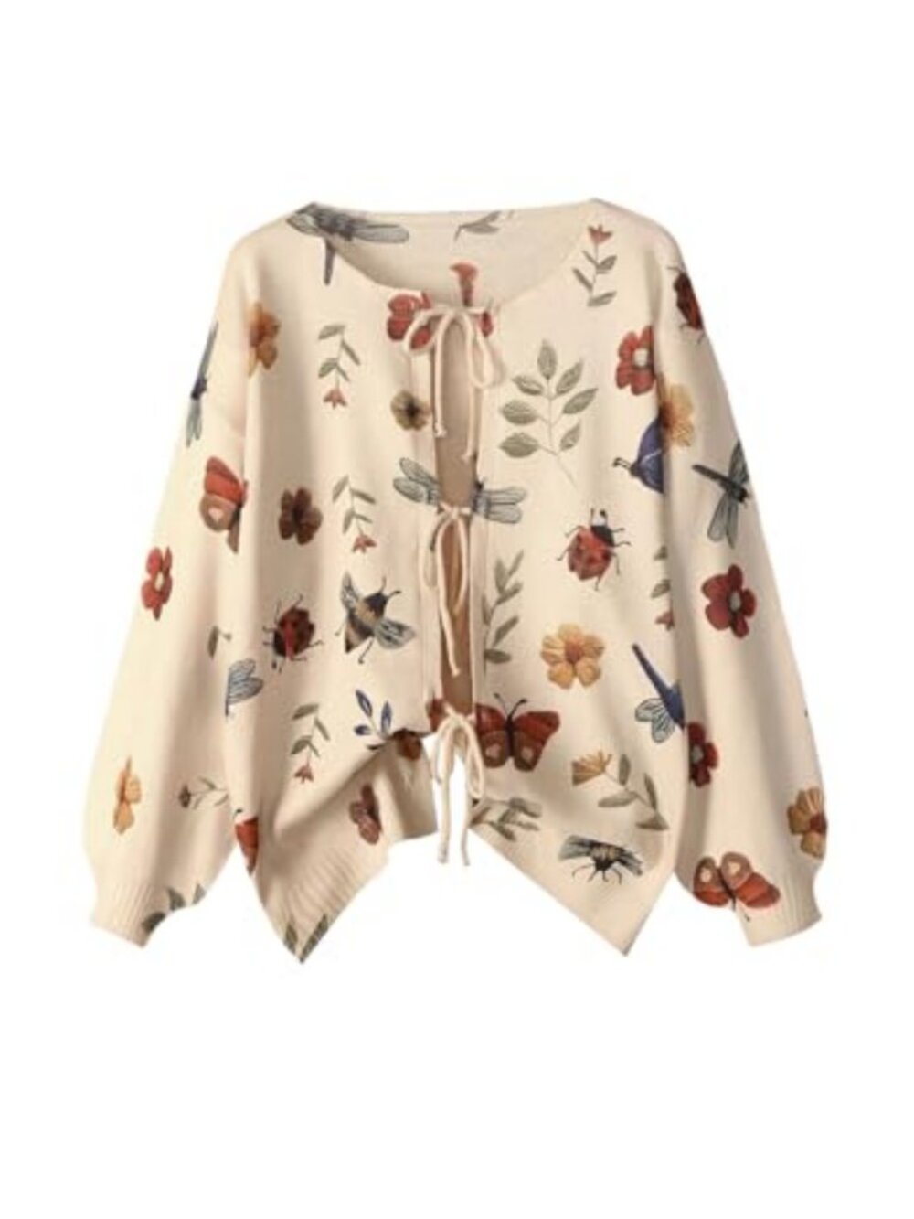 Plus Size Floral Print Lace Up Cardigan Sweater Lightweight Long Sleeve